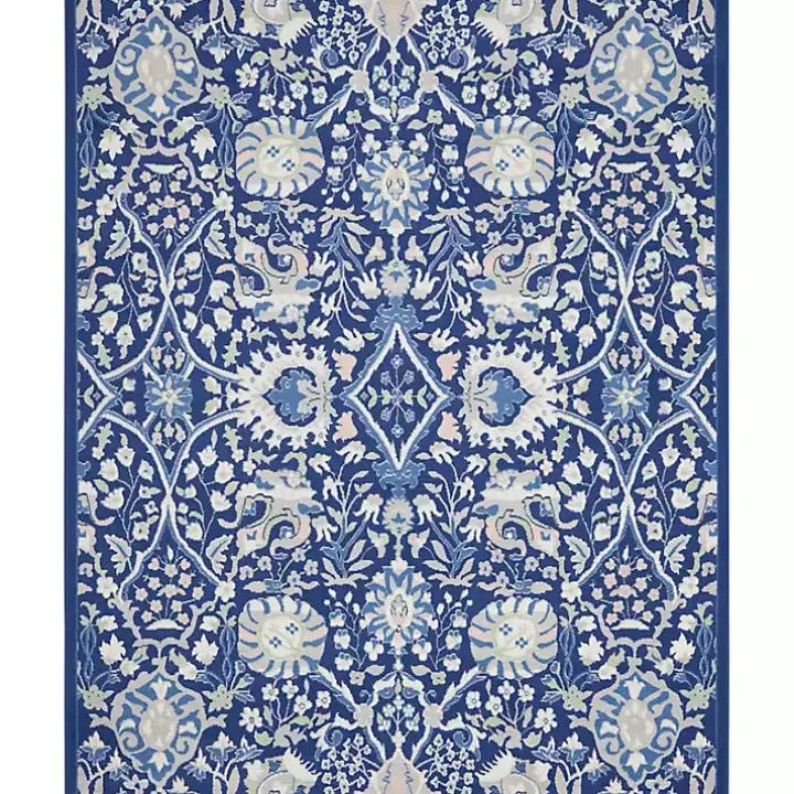 Royal Blue Floral Motif Area Rug, 7x10