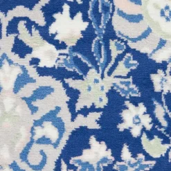 Royal Blue Floral Motif Area Rug, 7x10