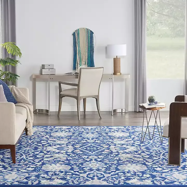 Royal Blue Floral Motif Area Rug, 7x10