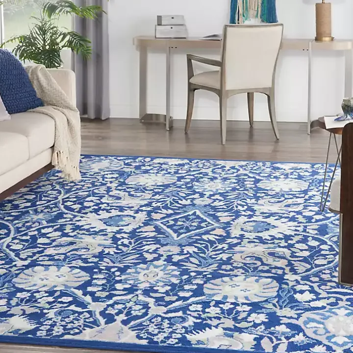 Royal Blue Floral Motif Area Rug, 8x10