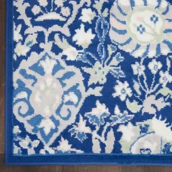 Royal Blue Floral Motif Area Rug, 8x10