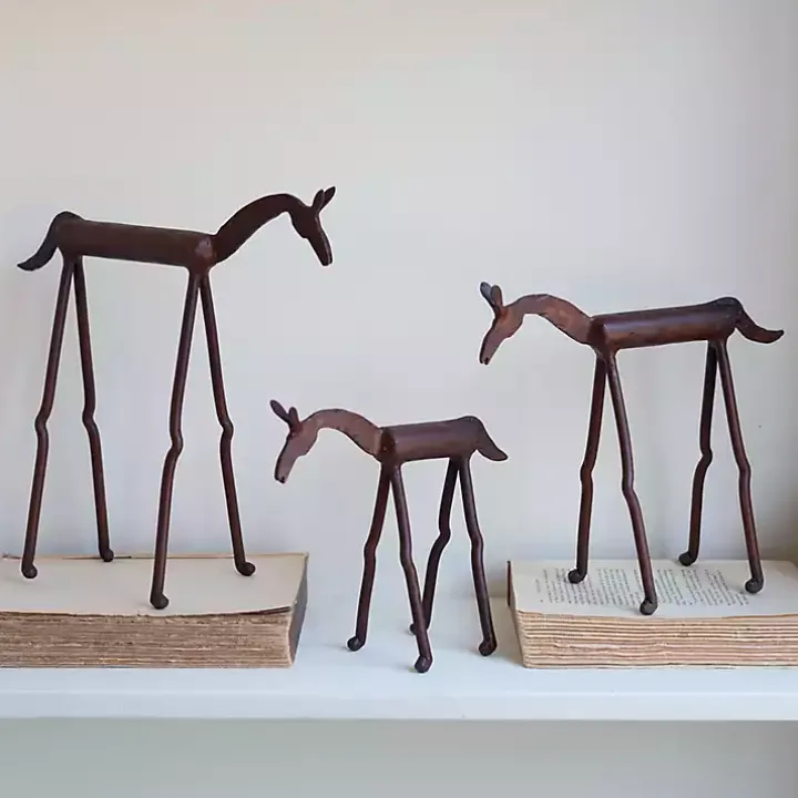 Rust Forged Iron Horse Figurines, Set of 3