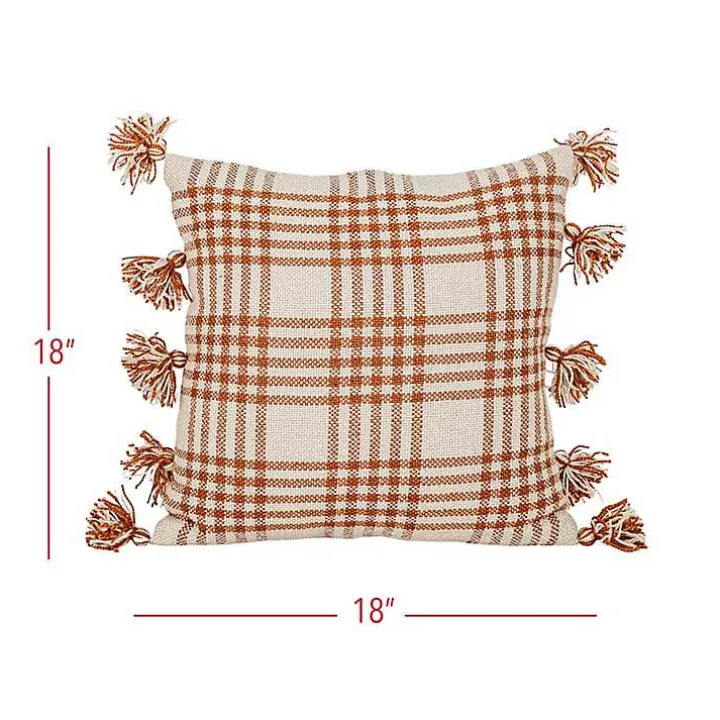 Rust Plaid Tassel Indoor/Outdoor Pillow
