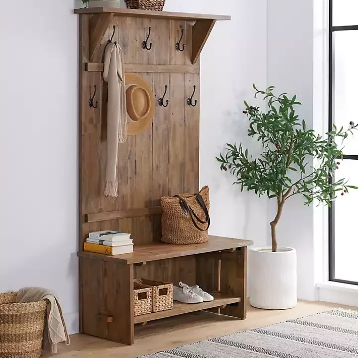 Rustic Acacia Wood Hall Tree