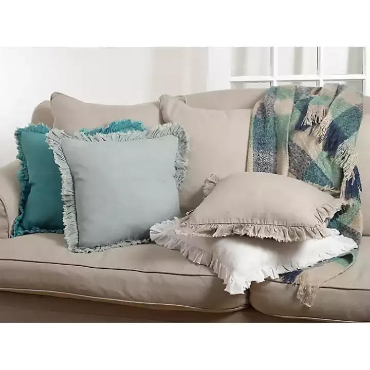 Rustic Beige Ruffled Edge Throw Pillow