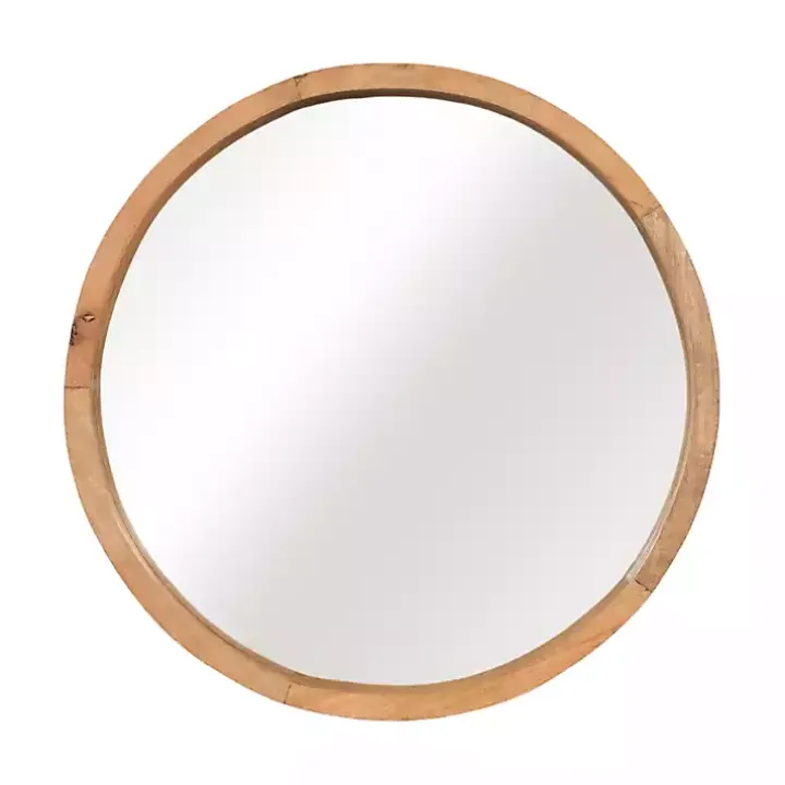Rustic Brown Acacia Round Wall Mirror