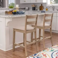 Rustic Graywash Wood Upholstered Counter Stool