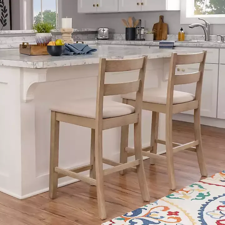 Rustic Graywash Wood Upholstered Counter Stool