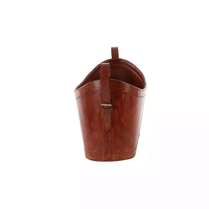 Rustic Leather Magazine Basket