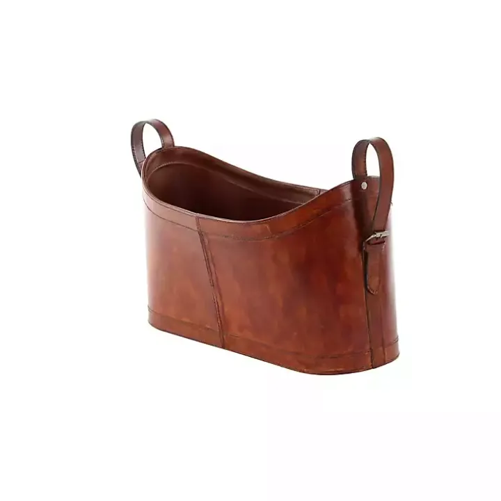 Rustic Leather Magazine Basket