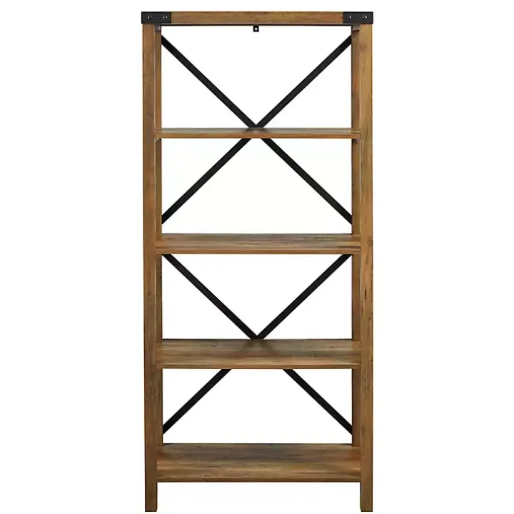 Rustic Oak Metal X Frame Back Bookshelf