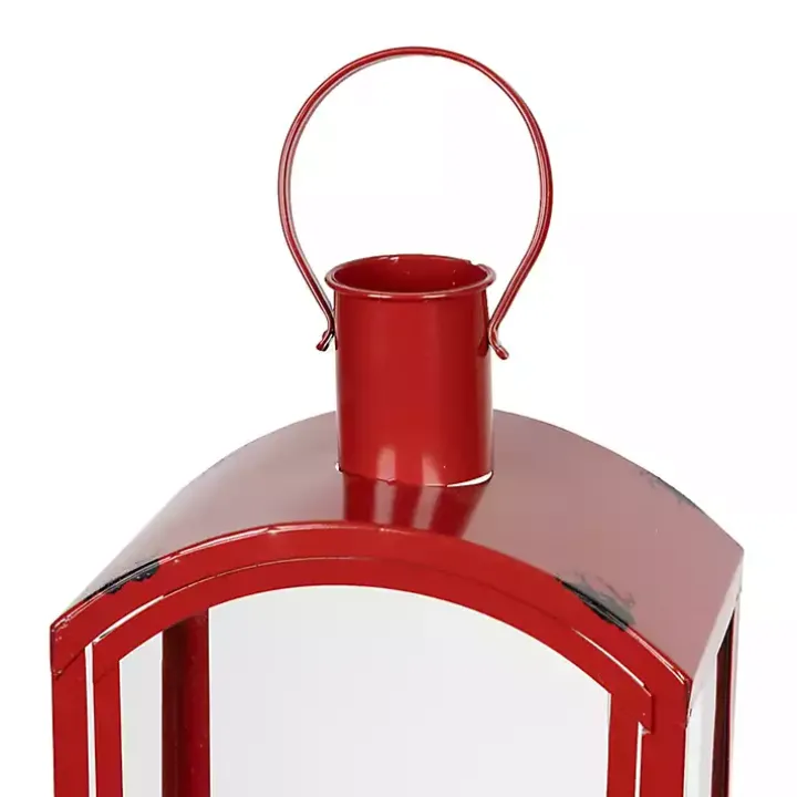 Rustic Red Metal Lanterns, Set of 3