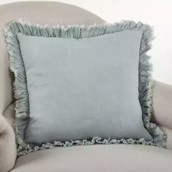 Rustic Teal Ruffled Edge Throw Pillow