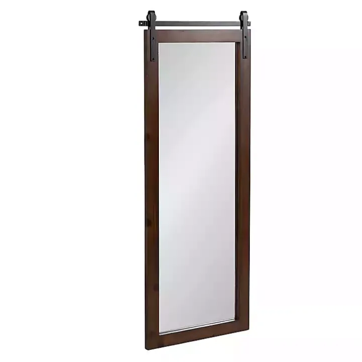 Rustic Walnut Barn Door Wall Mirror