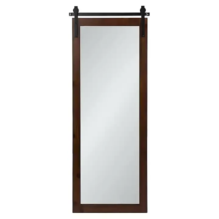 Rustic Walnut Barn Door Wall Mirror