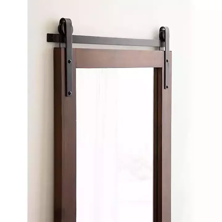 Rustic Walnut Barn Door Wall Mirror