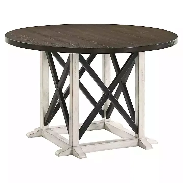 Rustic White & Oak Wood Round Dining Table