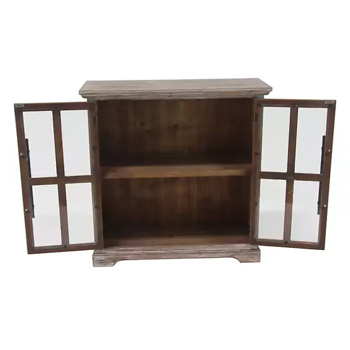 Rustic Wood and Glass 2-Door Cabinet