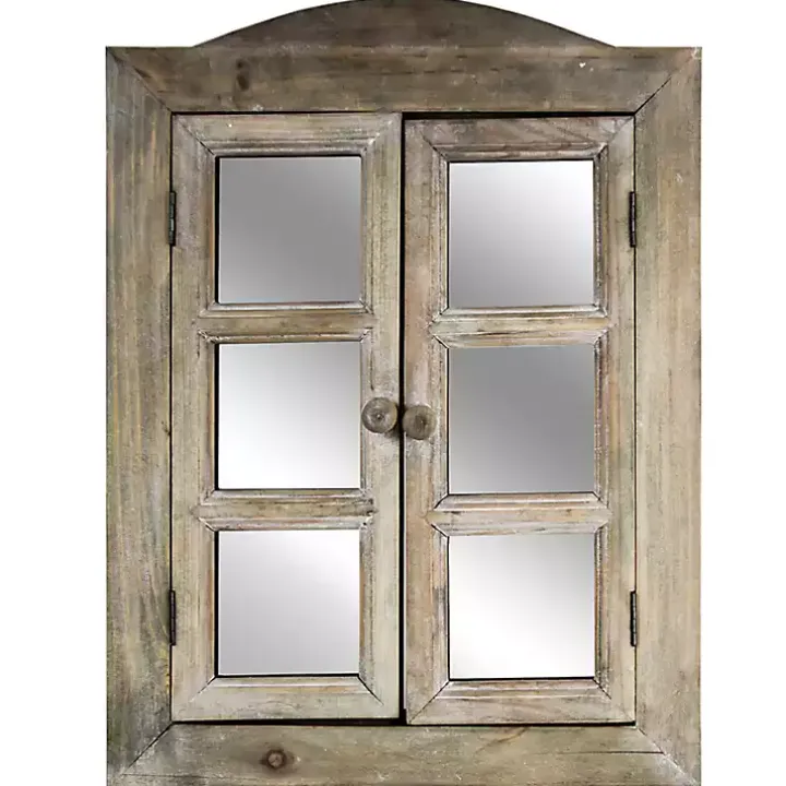 Rustic Wooden Dual Window Shutter Wall Mirror