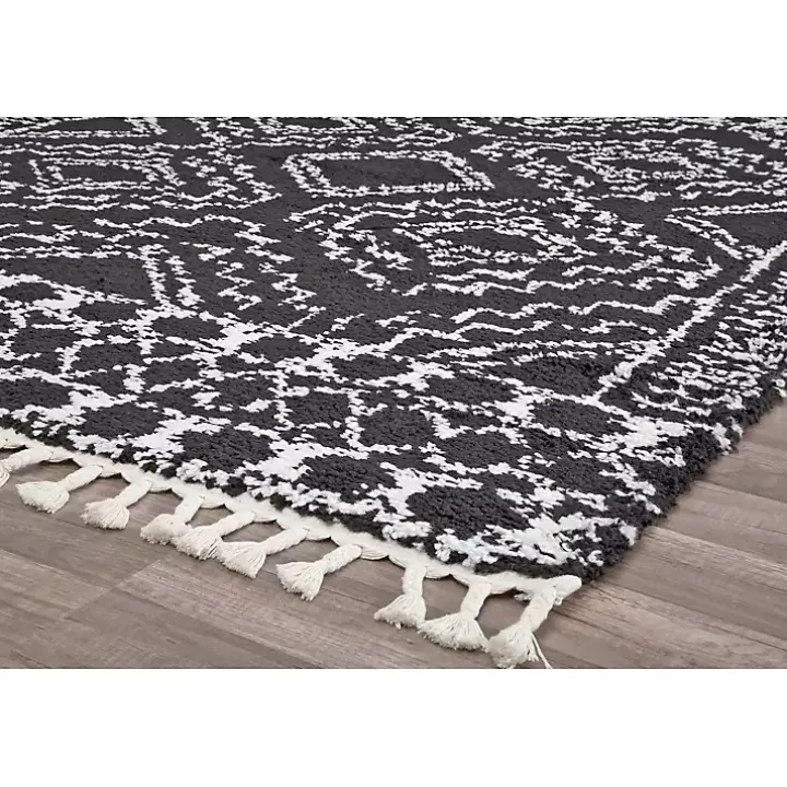 Sable Black and White Moon Area Rug, 5x7