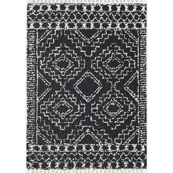 Sable Black and White Moon Accent Rug, 2x8