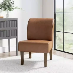 Saddle Brown Faux Leather Accent Chair