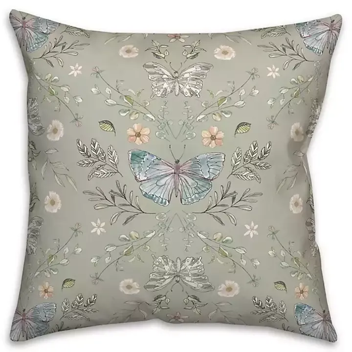 Sage Botanical Butterfly Throw Pillow