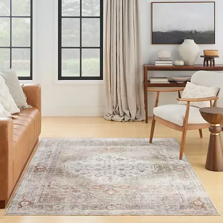 Sage Distressed Medallion Washable Area Rug, 5x7