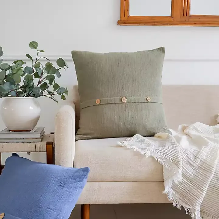 Sage Green Buttoned Throw Pillow