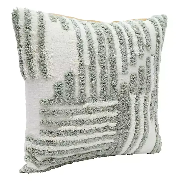 Sage Green Geometric Shag Throw Pillow