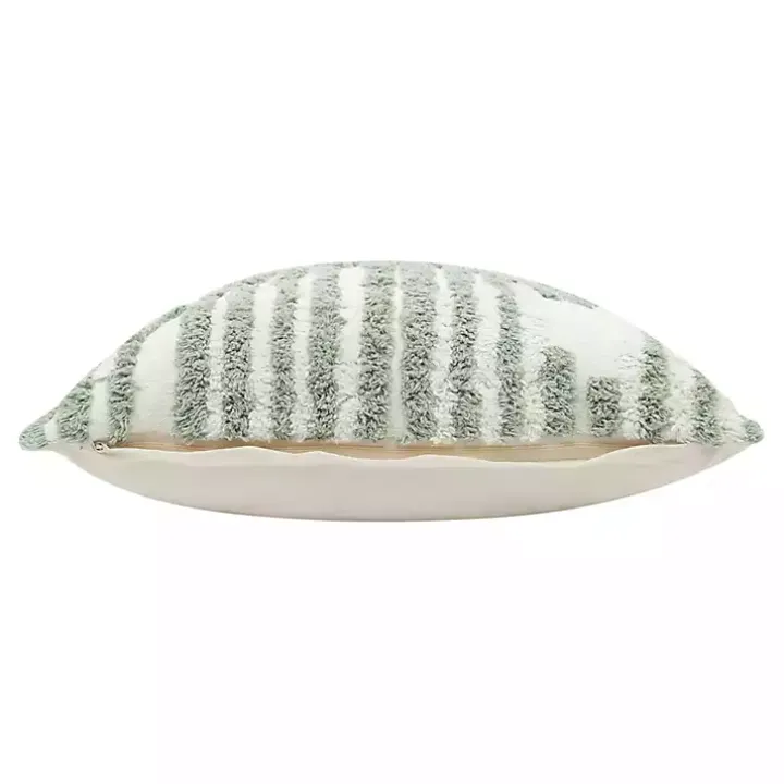 Sage Green Geometric Shag Throw Pillow