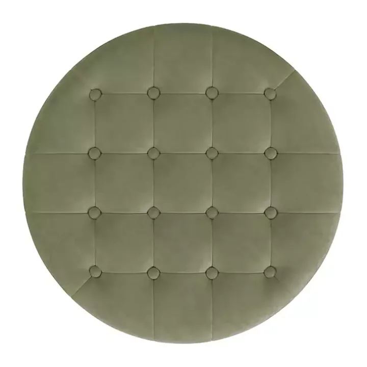 Sage Green Round Velvet Tufted Storage Ottoman