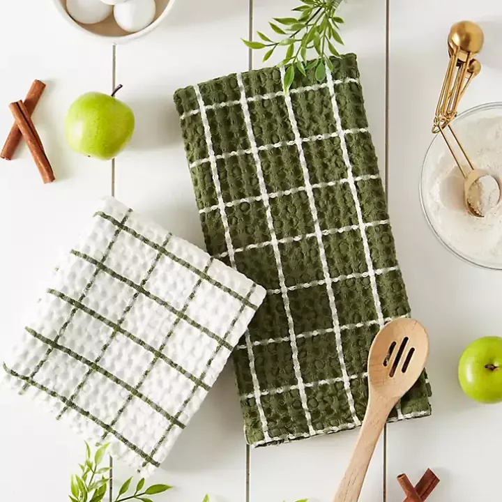 Sage Windowpane Oversized Dish Towels, Set of 2