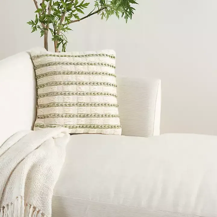 Sage Woven Knotted Stripes Throw Pillow