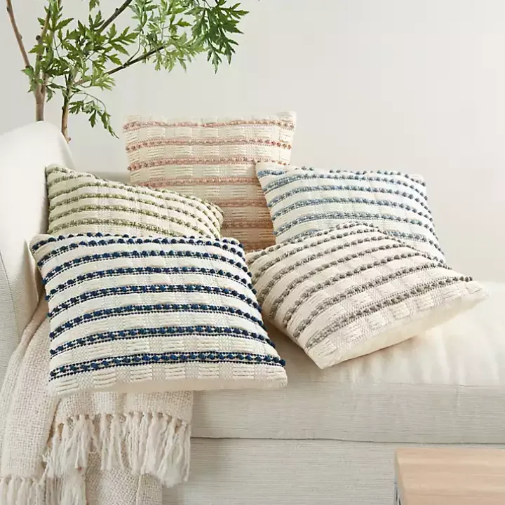 Sage Woven Knotted Stripes Throw Pillow