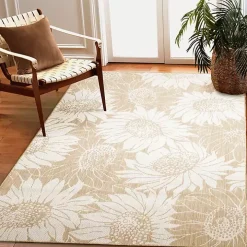 Sand Floral Blooms Outdoor Area Rug, 4x7