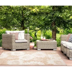 Sand Floral Blooms Outdoor Area Rug, 7x9