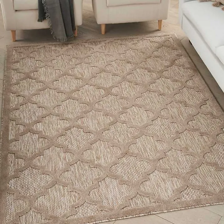 Sandstone Natural Trellis Outdoor Area Rug, 4x6