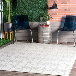 Sanford Light Gray Geometric Outdoor Rug, 5x8