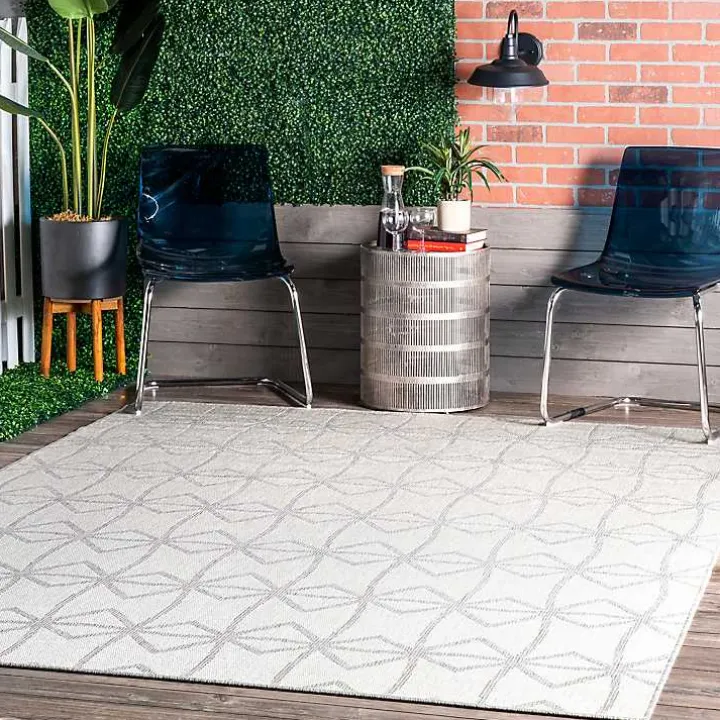 Sanford Light Gray Geometric Outdoor Rug, 5x8