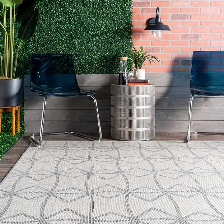 Sanford Light Gray Geometric Outdoor Rug, 5x8