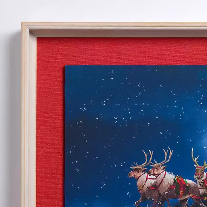 Santa Flying Over Pets Framed Art Print