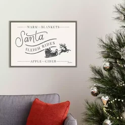 Santa Sleigh Rides Gray Framed Canvas Art Print