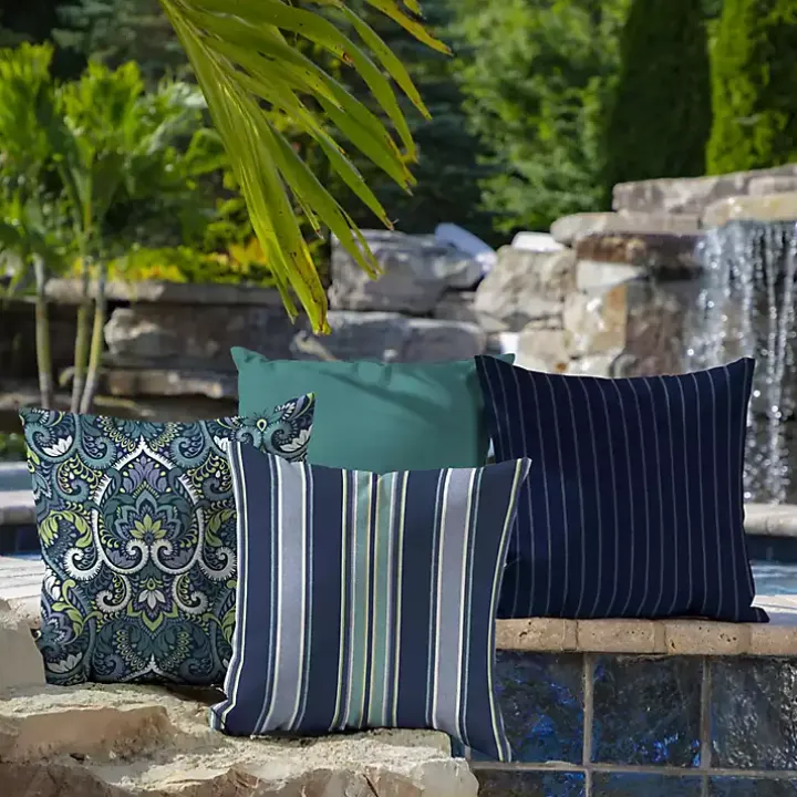 Sapphire Stripe Outdoor Pillows, Set of 2