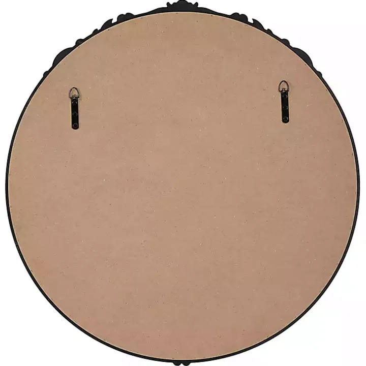 Satin Black Ornate Round Wall Mirror