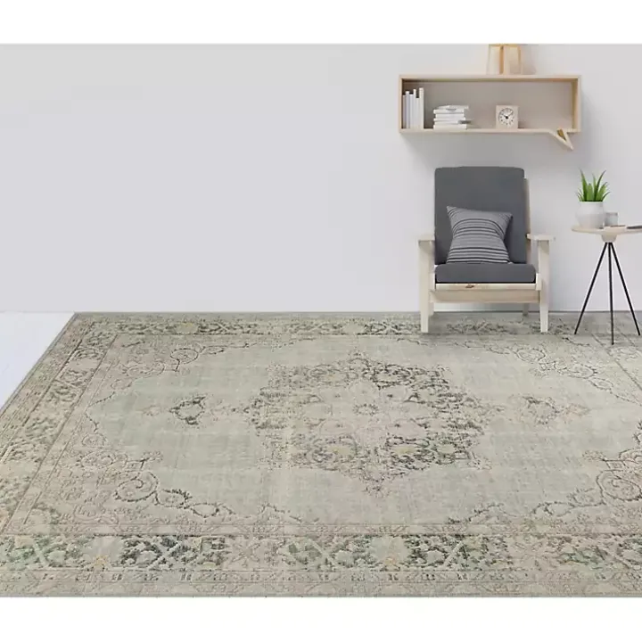 Sea Green Vintage Medallion Area Rug, 2x3
