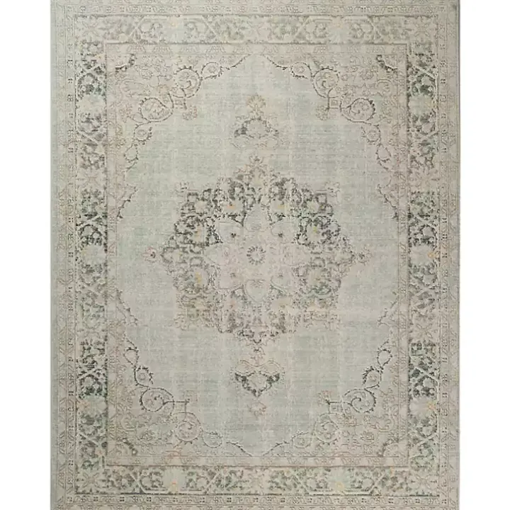 Sea Green Vintage Medallion Area Rug, 5x7