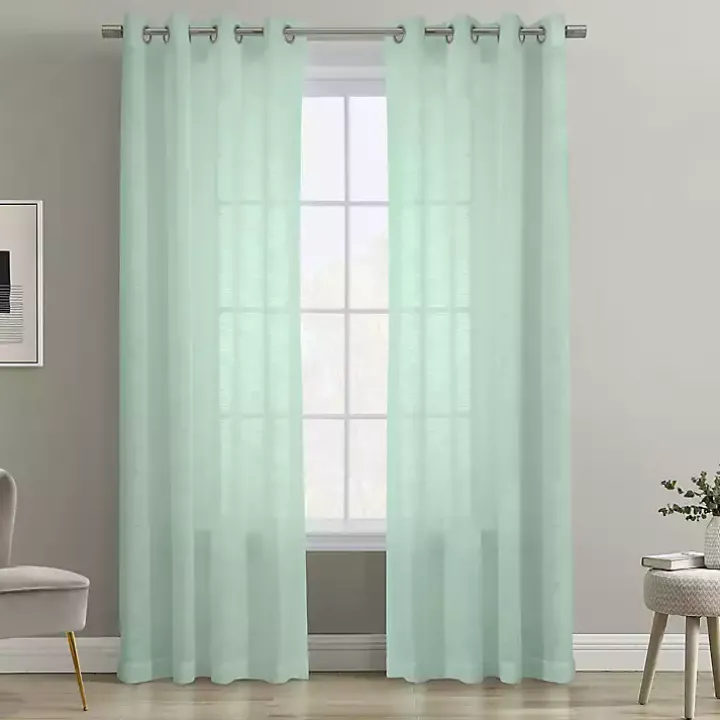 Seafoam Green Boucle Sheer Curtain Panel, 84 in.