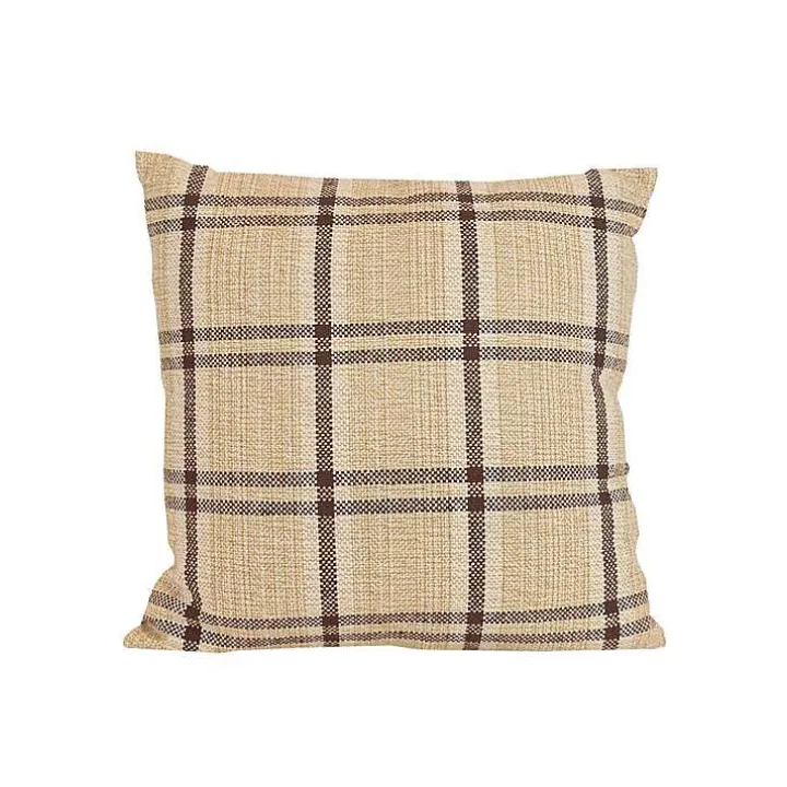 Sepia Woven Plaid Throw Pillow