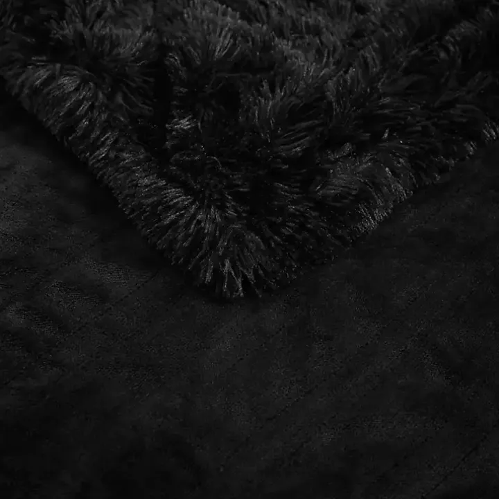 Serta Black Shaggy Faux Fur Heated Throw